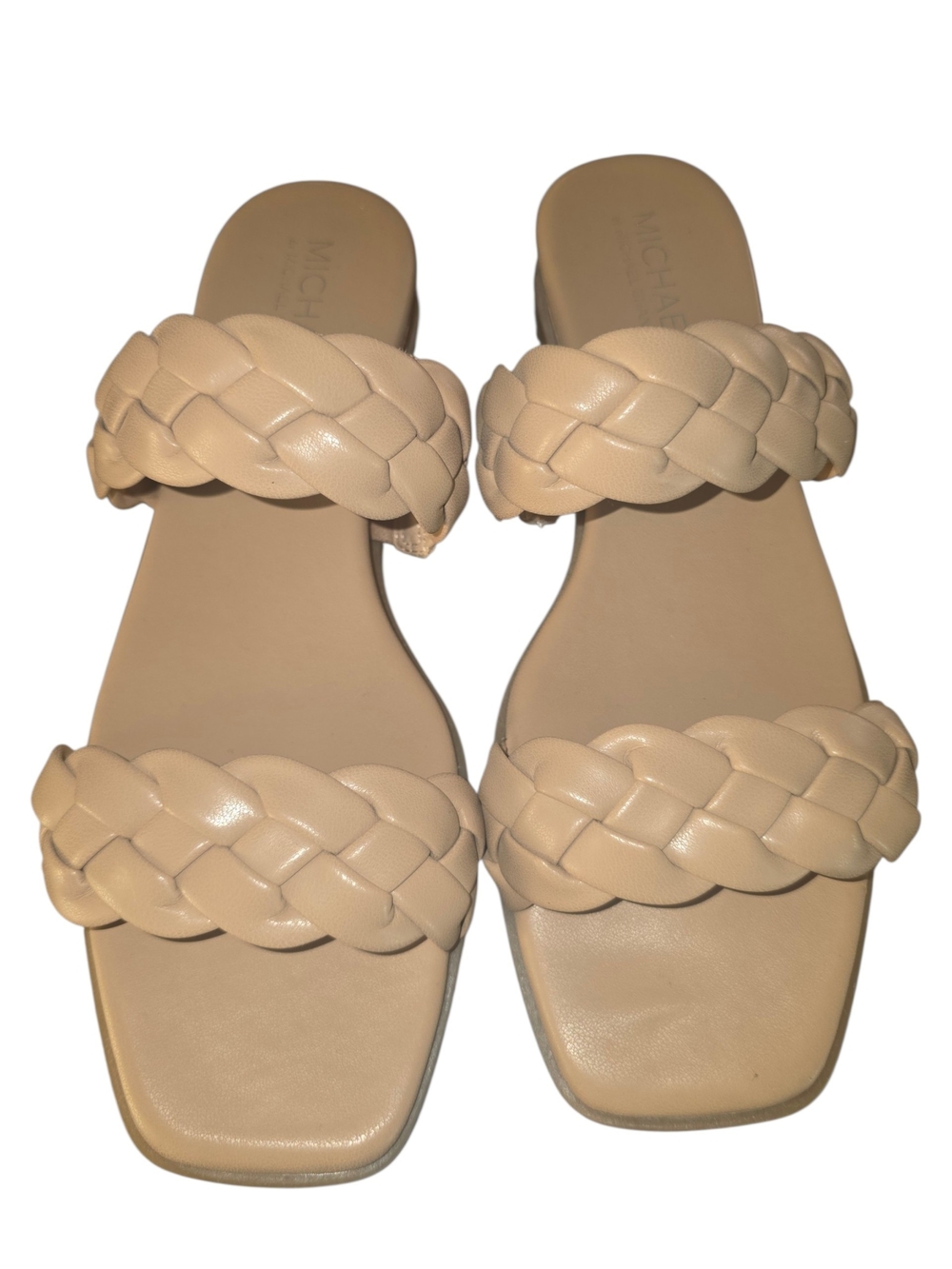 Michael Shannon Braided Double-Strap Slide Sandals in Beige